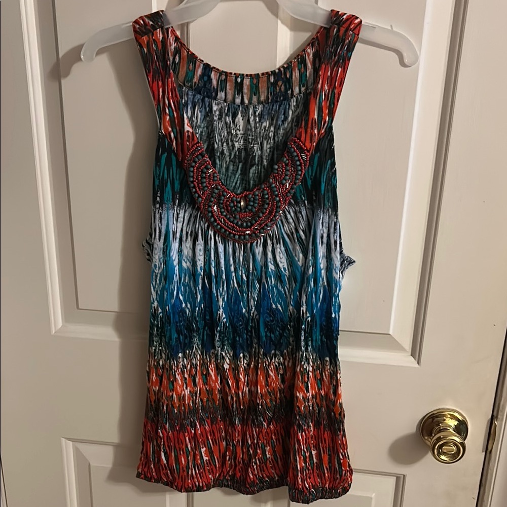 Colorful Y2K Vintage Sleeveless Top with Beaded Neckline